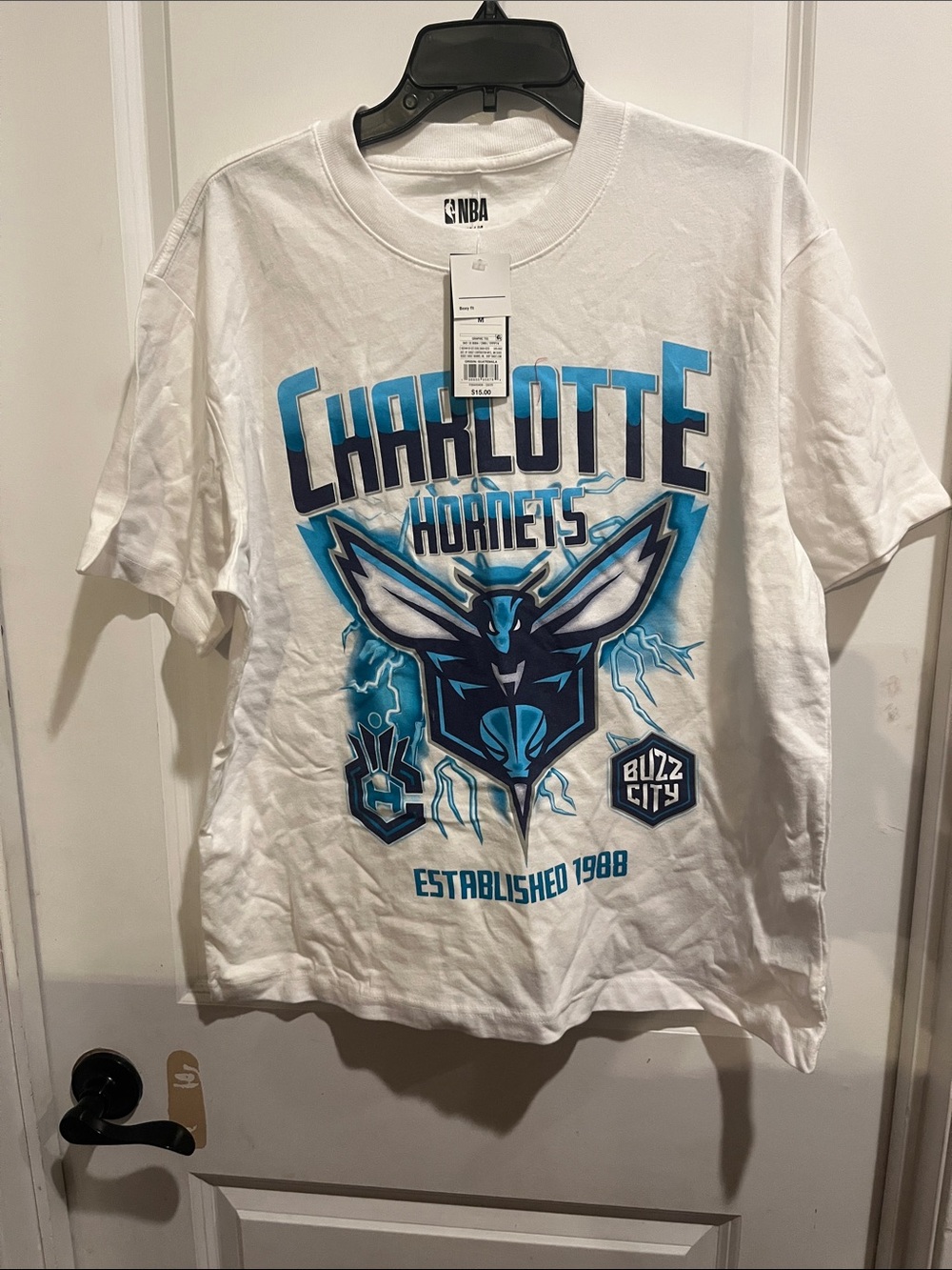 NBA Charlotte Hornets White Tee with Teal & Navy Graphic